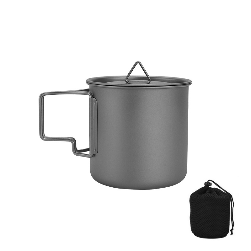 Camping Cooking Ware Set - Titanium Camping Mug with Folding Handle