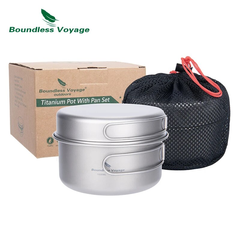 Camping Cooking Set 2 Person - Boundless Voyage Titanium Pot Pan Set