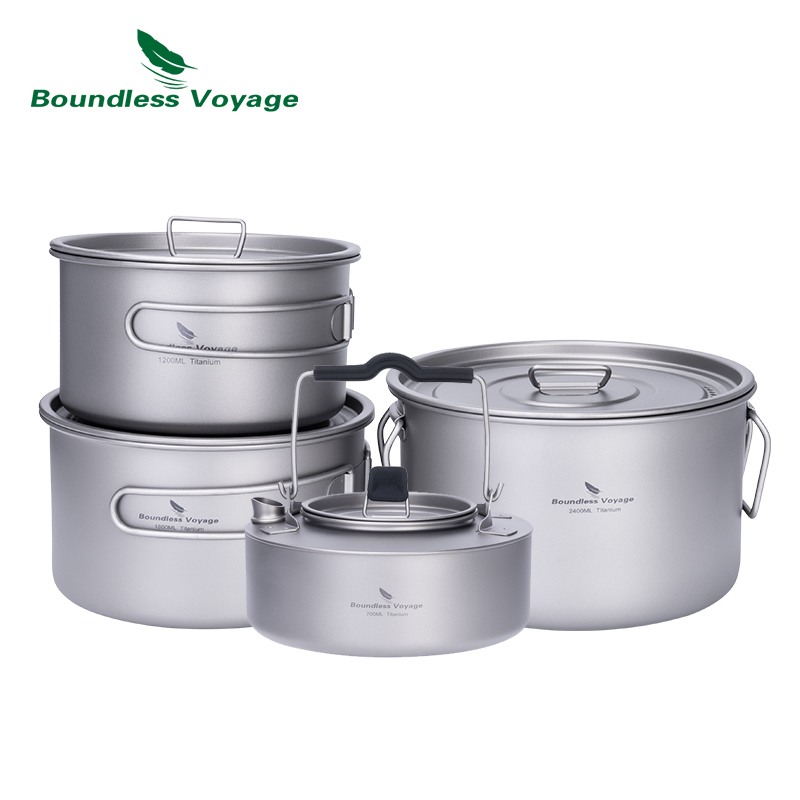 Camping Cooking Set 2 Person - Boundless Voyage Titanium Pot Stockpot Cooking