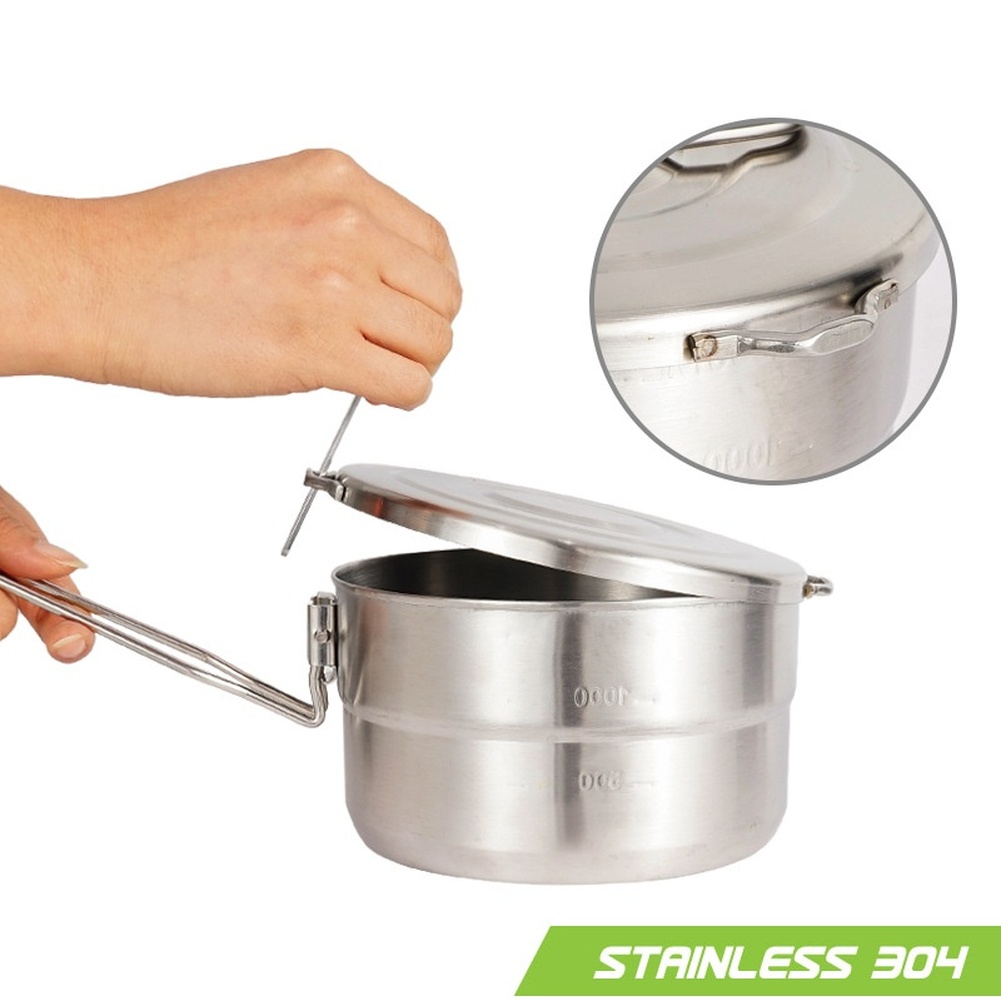 1.5L 304 Stainless Steel Campi - Camping Cooking Ware Set ulasan dan harga