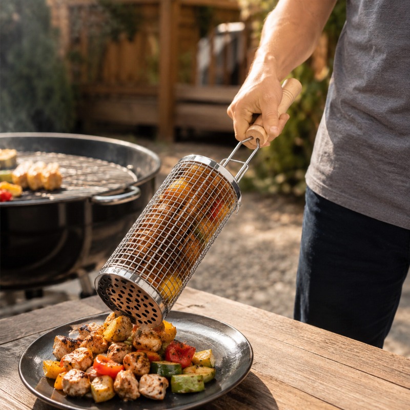Round Barbecue Grill Basket Se - Camping Cooking Device ulasan dan harga
