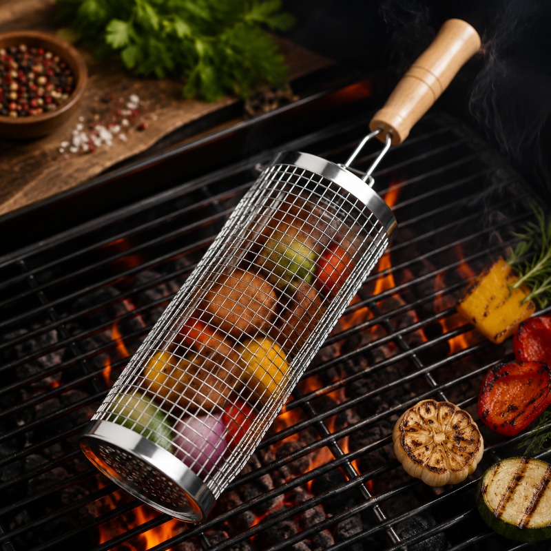 Round Barbecue Grill Basket Se - Camping Cooking Device ulasan dan harga