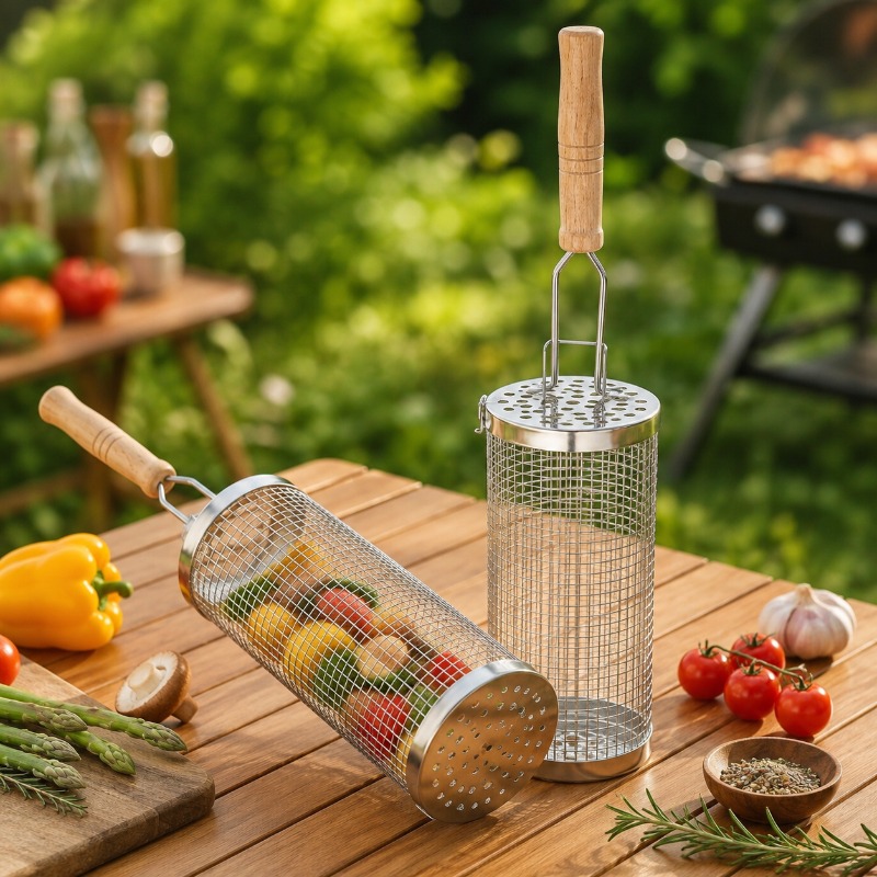 Round Barbecue Grill Basket Se - Camping Cooking Device ulasan dan harga